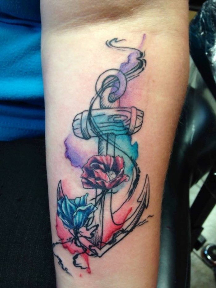 anker motiv watercolor tattoo unterarm