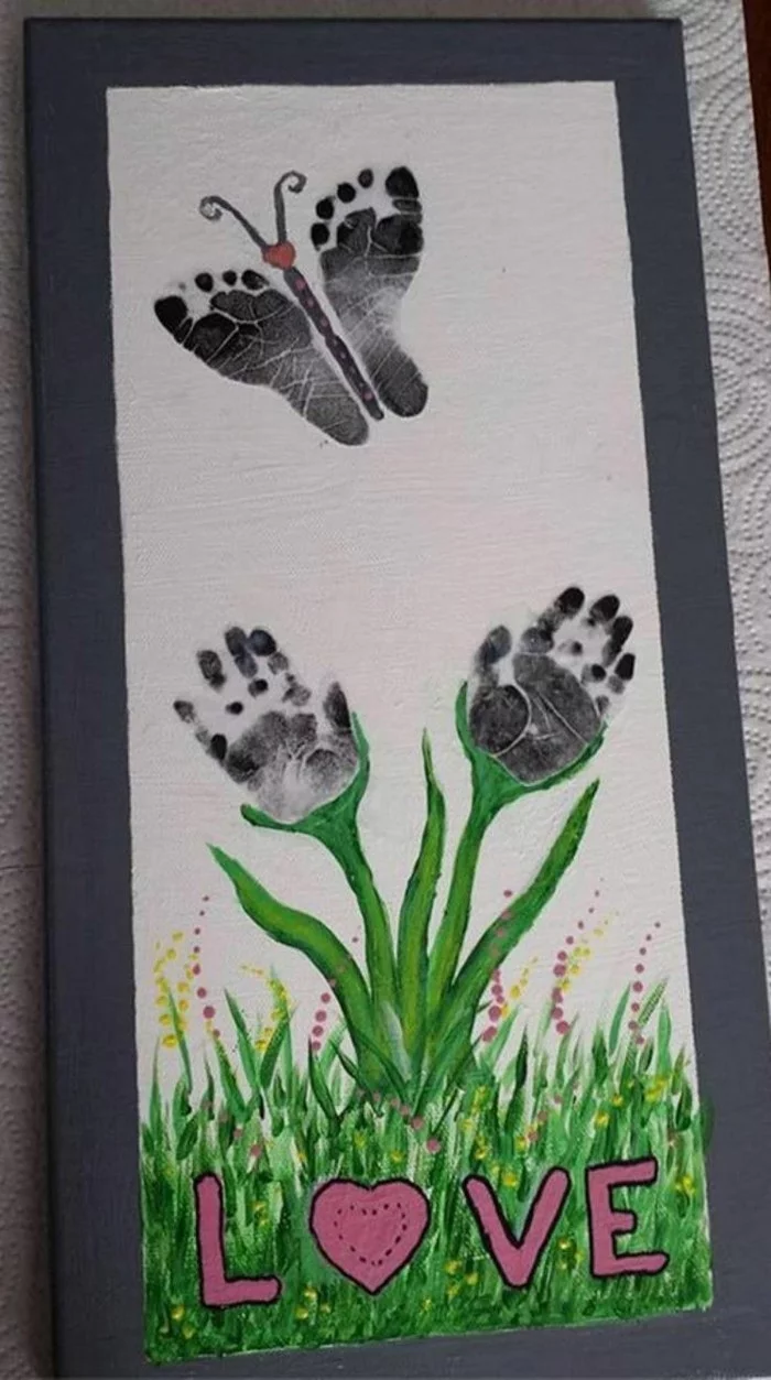 Handabdruck Bilder Blumen aus Handabdrücken Schmetterling aus Fußabdrücken