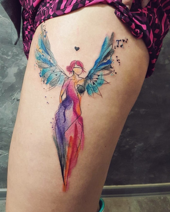 engel tattoo idee watercolor tätowierung