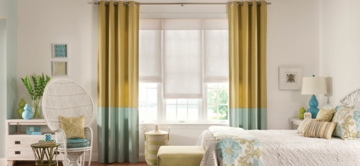 gardinen schlafzimmer ausgefallenes gardinenmuster in gelb grün
