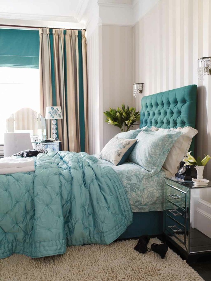 gardinen schlafzimmer streifen in grün beige die sich toll ins innendesign einschreiben