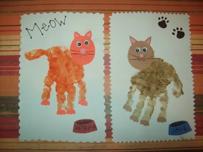 Handabdruck Bilder Zeichnungen mit Katzen 
