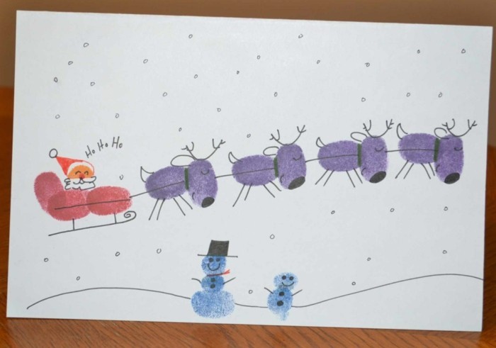 kreative bastelideen für kinder weihnachtskarte mit fingerabdrücken