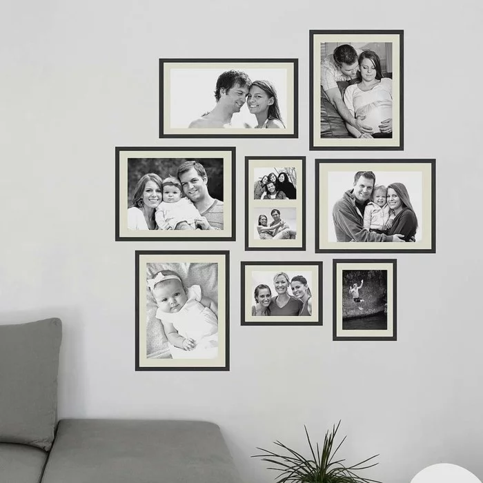 wanddeko ideen im wohnzimmer familienfotos zur schau stellen