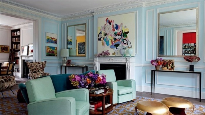 wandfarben palette blautöne 2017 farbgestaltung wohnzimmer