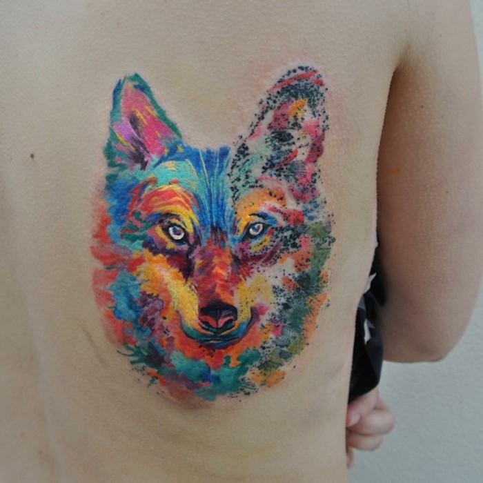 wolf tattoo bunt watercolor tätowierung