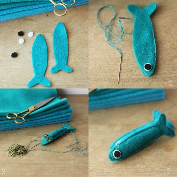 katzenspielzeug selber machen blaue fische