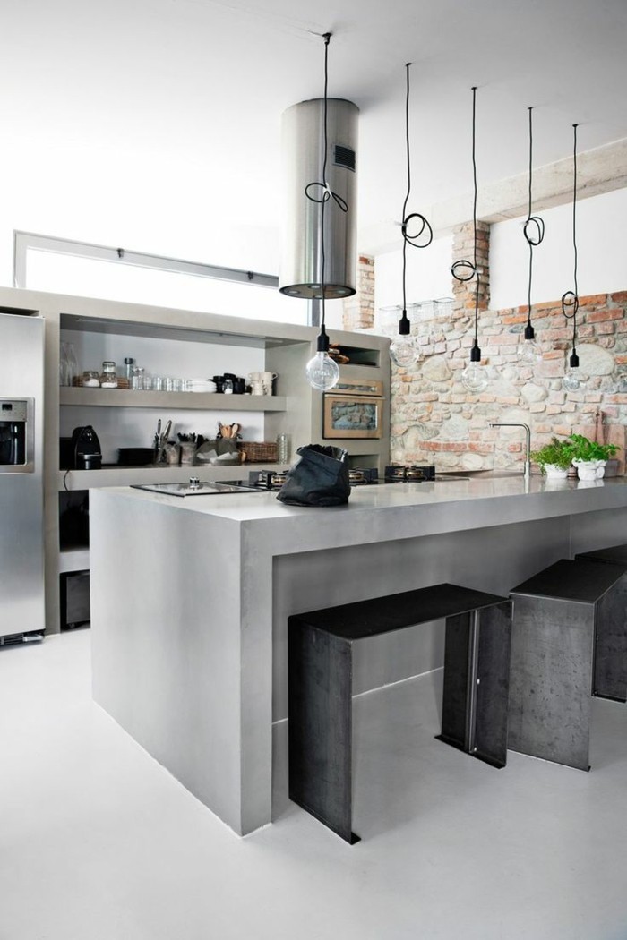 küche einrichten beton kücheninsel und metallic elemente