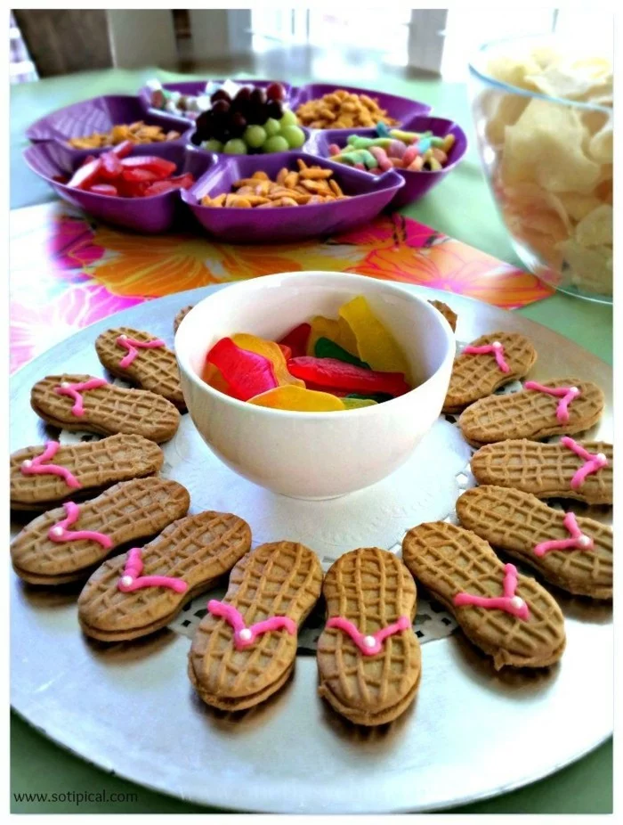 party snacks ideen kindergeburtstag essen waffeln flipflops