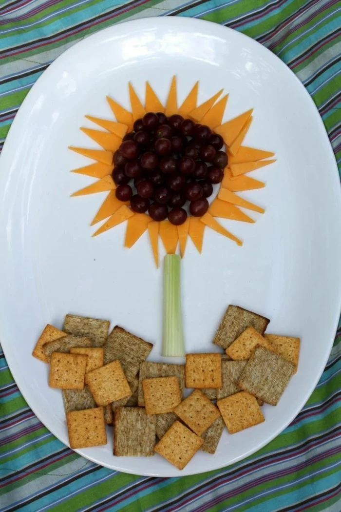 party snacks ideen kindergeburtstag teller gestalten sonnenblume
