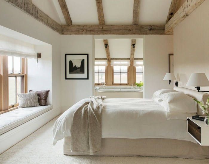 schlafzimmer landhausstil hölzerne akzente und weiße wände