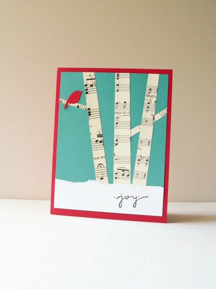 Weihnachtskarten selber basteln diy ideen basteln mit notenblatt