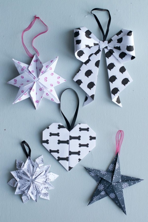 diy weihnachtsdeko origami dekoanhänger weiß schwarz