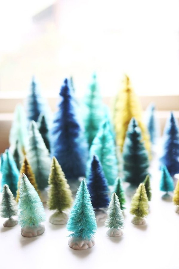 diy weihnachtsdekoration ideen tannenbäume grün blau
