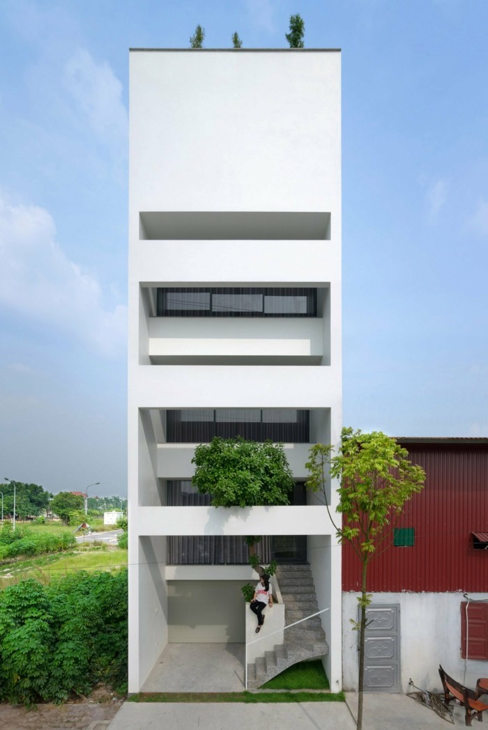 fassadenansicht terrassen bepflanzung moderne architektur