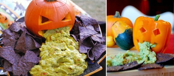 fingerfood halloween essen ideen mit kürbis und guacamole
