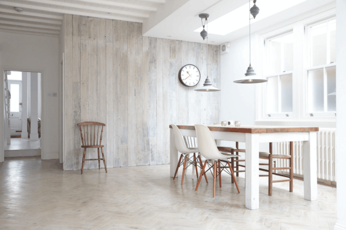 moderne wandgestaltung minimalistische küche holzwand