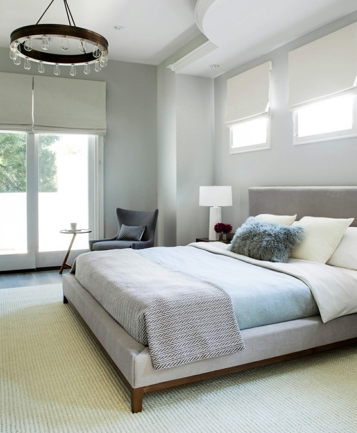 modernes schlafzimmer helle farben kombinieren teppichboden