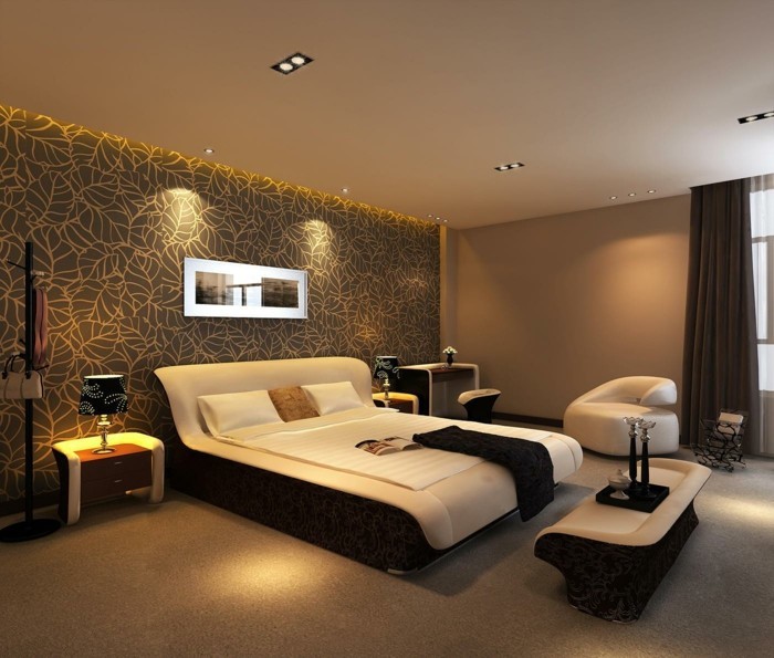 modernes schlafzimmer indirekte beleuchtung teppichboden blickdichte gardinen