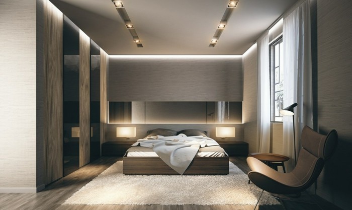 modernes schlafzimmer neutrale farben sessel