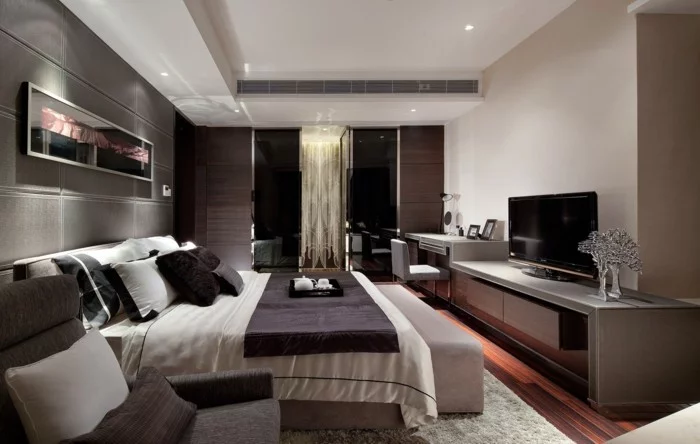 modernes schlafzimmer weicher teppich dezente farben