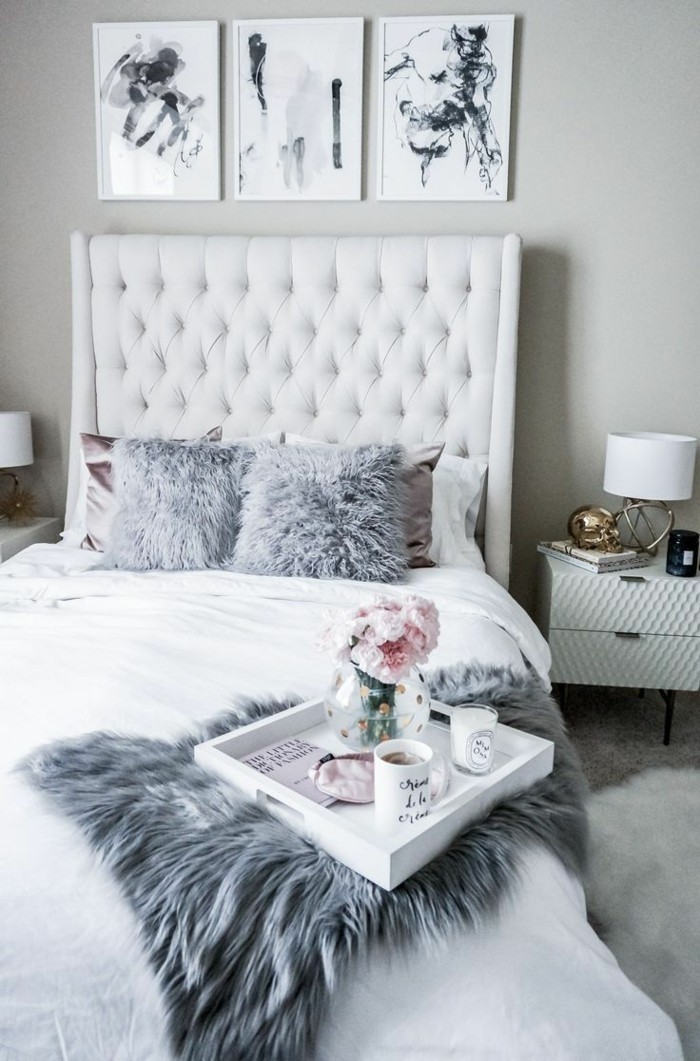 schlafzimmer einrichten weiß graue elemente