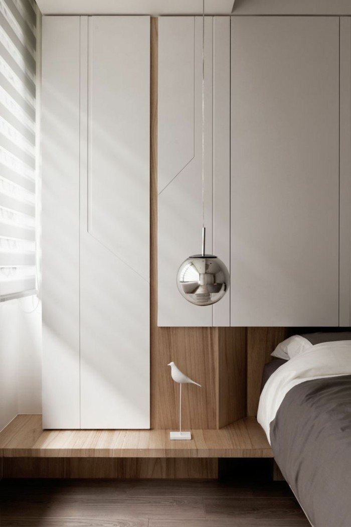 schlafzimmer ideen minimalistische züge helles holz hängelampe