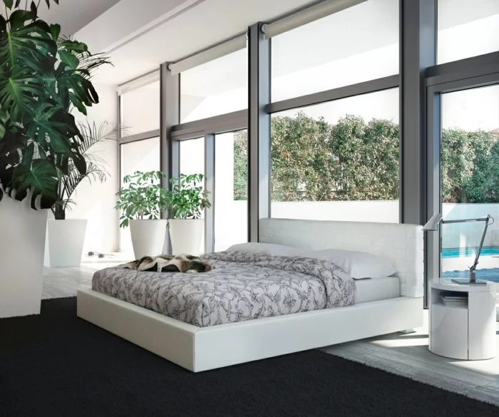 schlafzimmer ideen modern elegant dunkelgrauer teppich