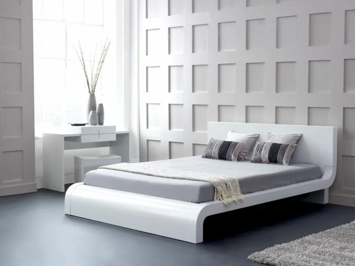 schlafzimmer ideen modernes bettdesign grauer boden