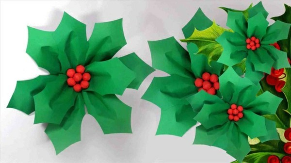Grüne Weihnachtsblumen basteln mit Papier