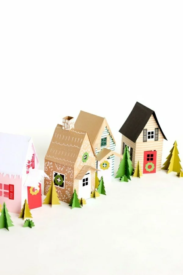 Häuser aus Papier basteln für Weihnachten