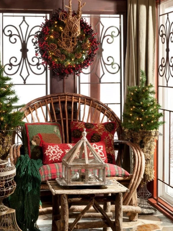 Weihnachtsdeko Landhausstil gemütlicher erholungsbereich schöne textilien