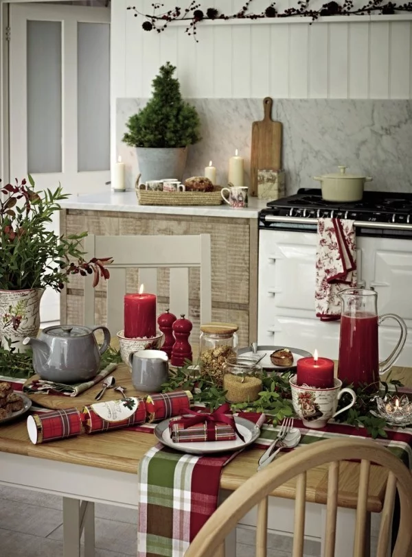 Weihnachtsdeko Landhausstil küche weihnachtsdekoration tischdeko