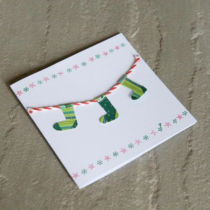 Weihnachtskarte selbst gestalten mit schnur