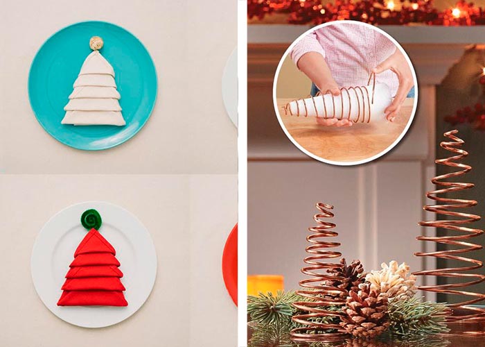 diy ideen für weihnachtstischdeko tannenbäume aus metall und servietten