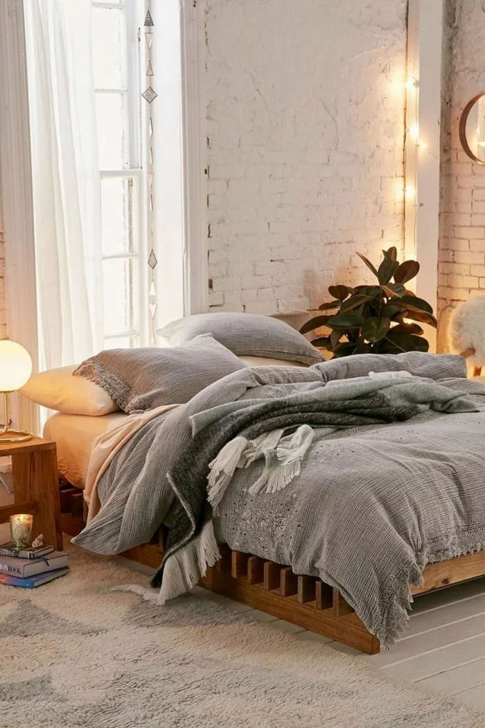 gesund schlafen schlafzimmer romantische beleuchtung schöner bodenbelag