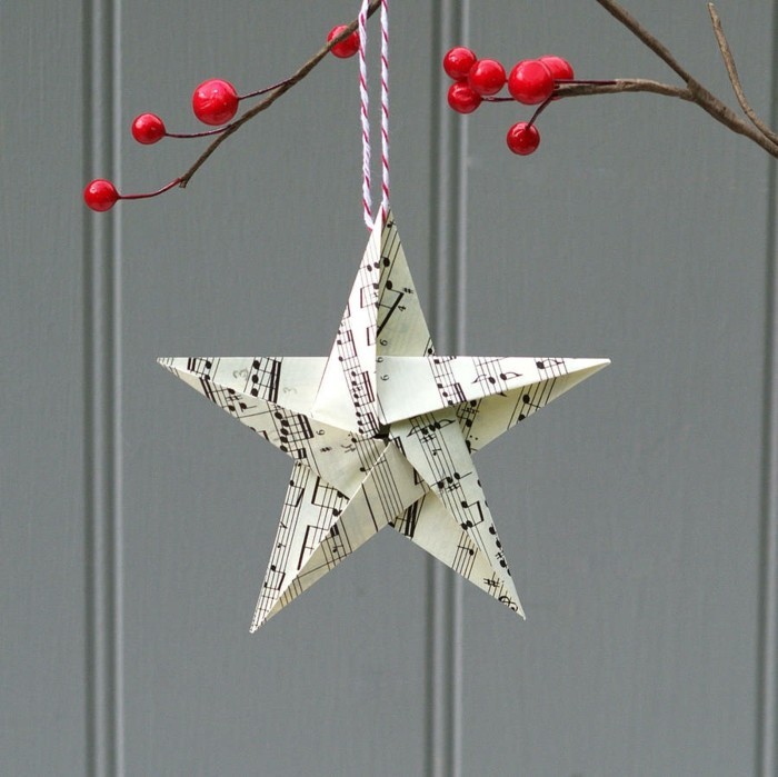 origami weihnachten stern anleitung einfach basteln mit notenblatt
