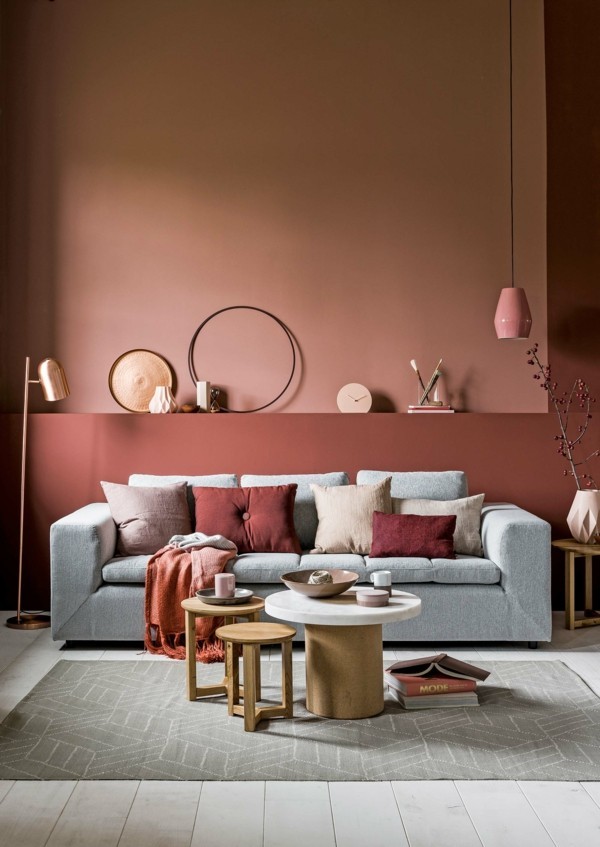 wandfarbe apricot wohnzimmer wunderschöne pastellfarben kombinieren heller dielenboden