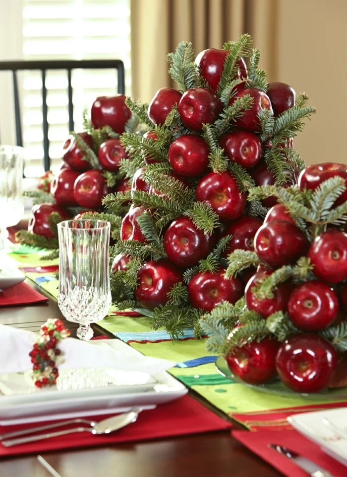 weihnachtsschmuckbasteln mit naturmaterialien roter apfel