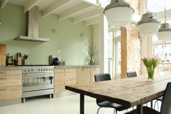 Pastellgrün Wohnideen Küche mit offenem Wohnplan