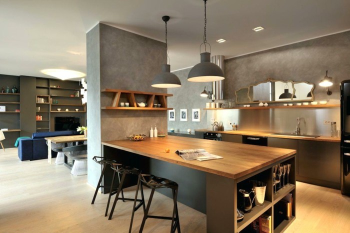 küche mit kochinsel moderne kücheninsel hängelampen