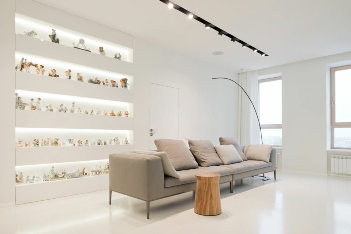 minimalistisch wohnen gemütliches wohnzimmer dekoartikel ausstellen