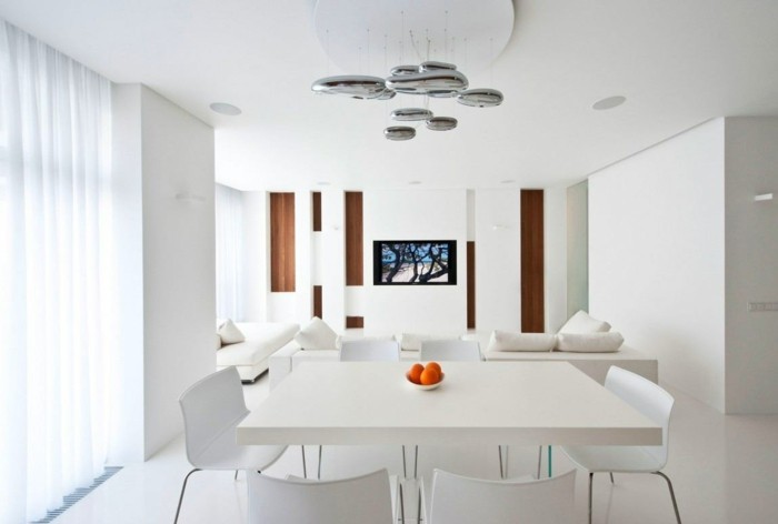 minimalistisch wohnen weißes esszimmer moderne beleuchtung