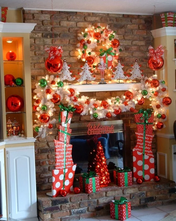 traditionell weihnachtskamin dekorieren deko ideen