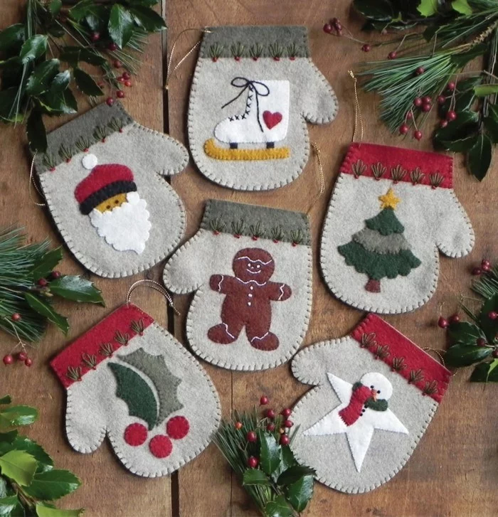 Weihnachtsdeko selber machen - weihnachtliche Handschuhe aus Filz