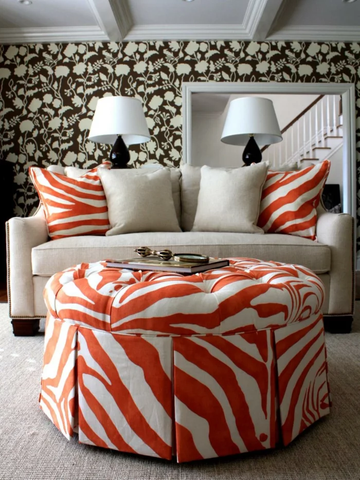 farbgestaltung tangerine trandfarbe muster schlafzimmer ideen. einrichtungsideen