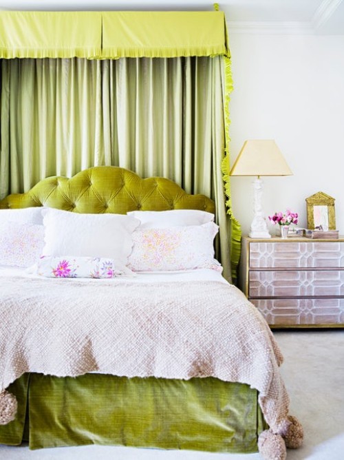 ideen schlafzimmer eklektisch grünes bett weiße wände