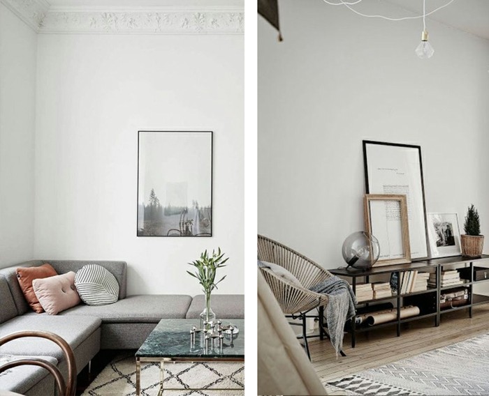 minimalistisch einrichten helle wände schöner teppich
