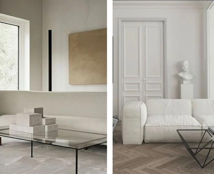minimalistisch einrichten helles sofa dezente akzente