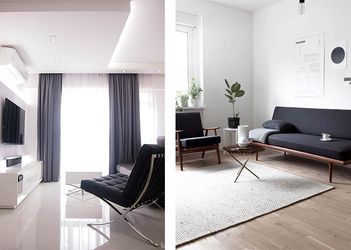 minimalistisch einrichten wohnzimmer dunkle möbelstücke